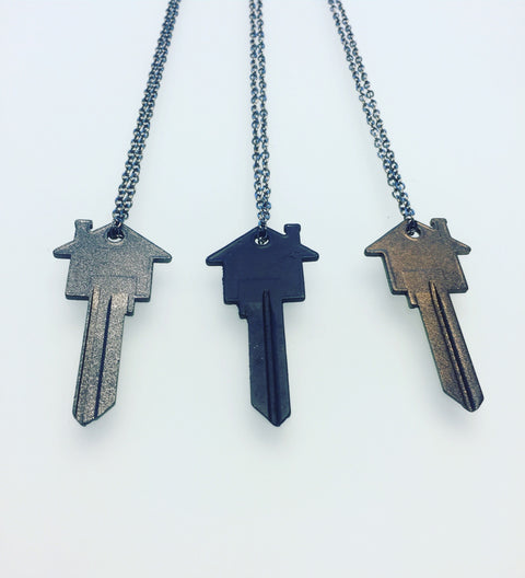Street Art House Key Necklace -  Paper and Fabric